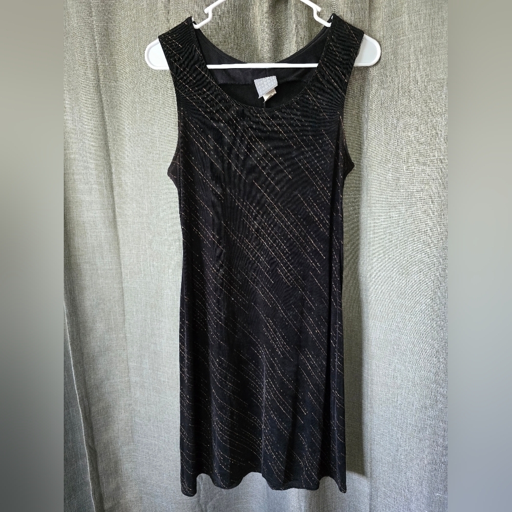Rabbit Rabbit Rabbit Vtg 90s/Y2K  Black Metallic Tank Dress Slinky Sz 8P
